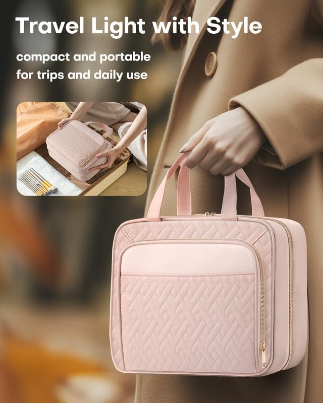 Large Travel Cosmetic Bag - Water-resistant with Hanging Hook