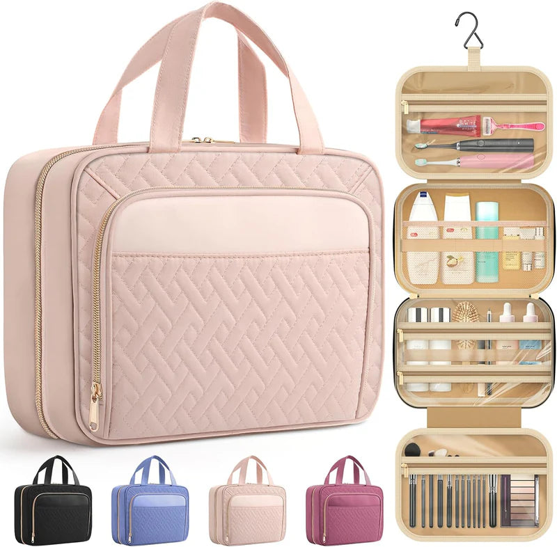 Large Travel Cosmetic Bag - Water-resistant with Hanging Hook